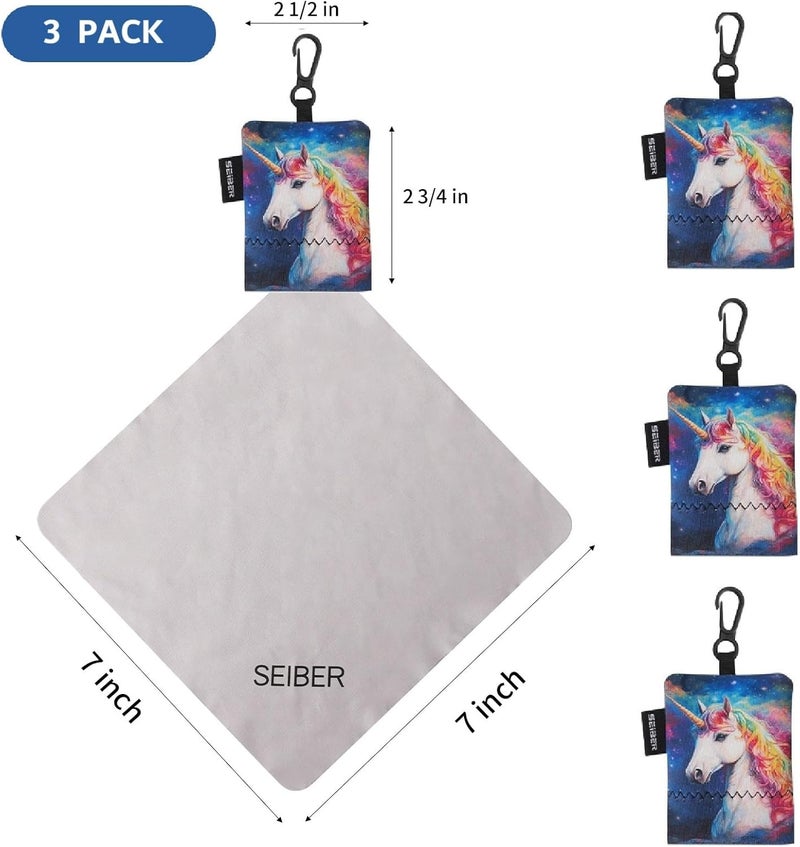 SEIBER Eyeglass Cleaning Microfiber Cloth,7 x 7 inch Glasses Cloth for Sunglasses,Laptops, Cameras,Screen- with Neoprene Pouch,Self-Closing Bottom(3PCS,unicornP) - Image 3